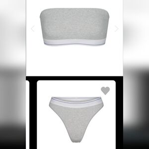 skims SET cotton rib bandeau- light Heather grey stripe- AND matching THONG!